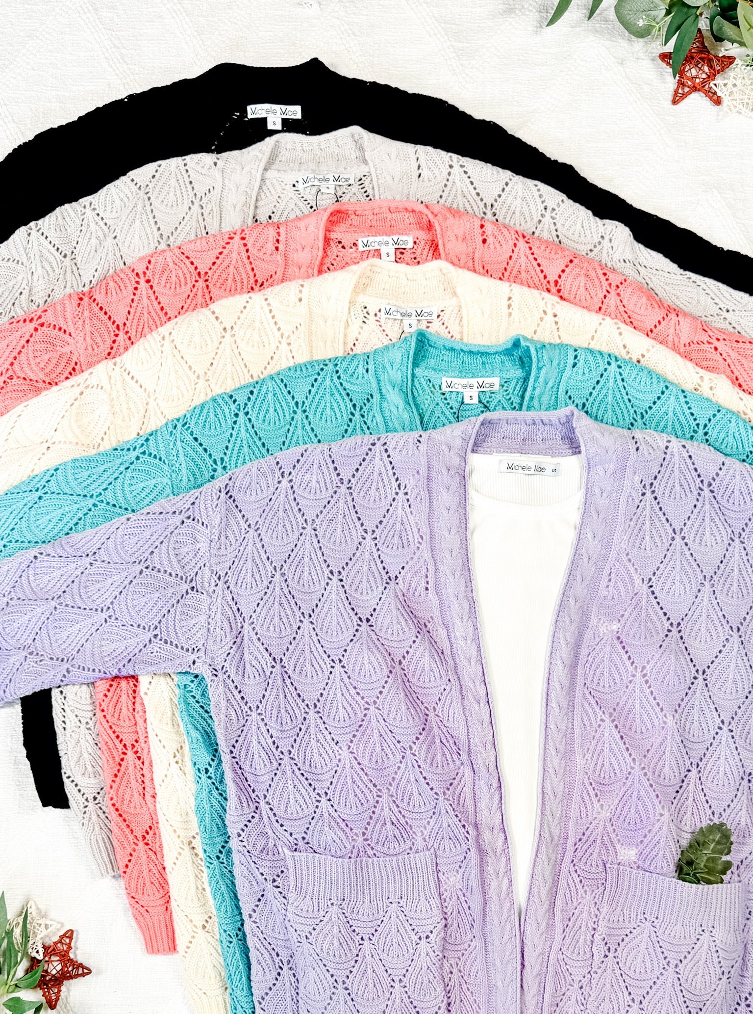 Open Knit Cardigan - Dusty Aqua
