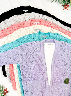 Open Knit Cardigan - Dusty Aqua