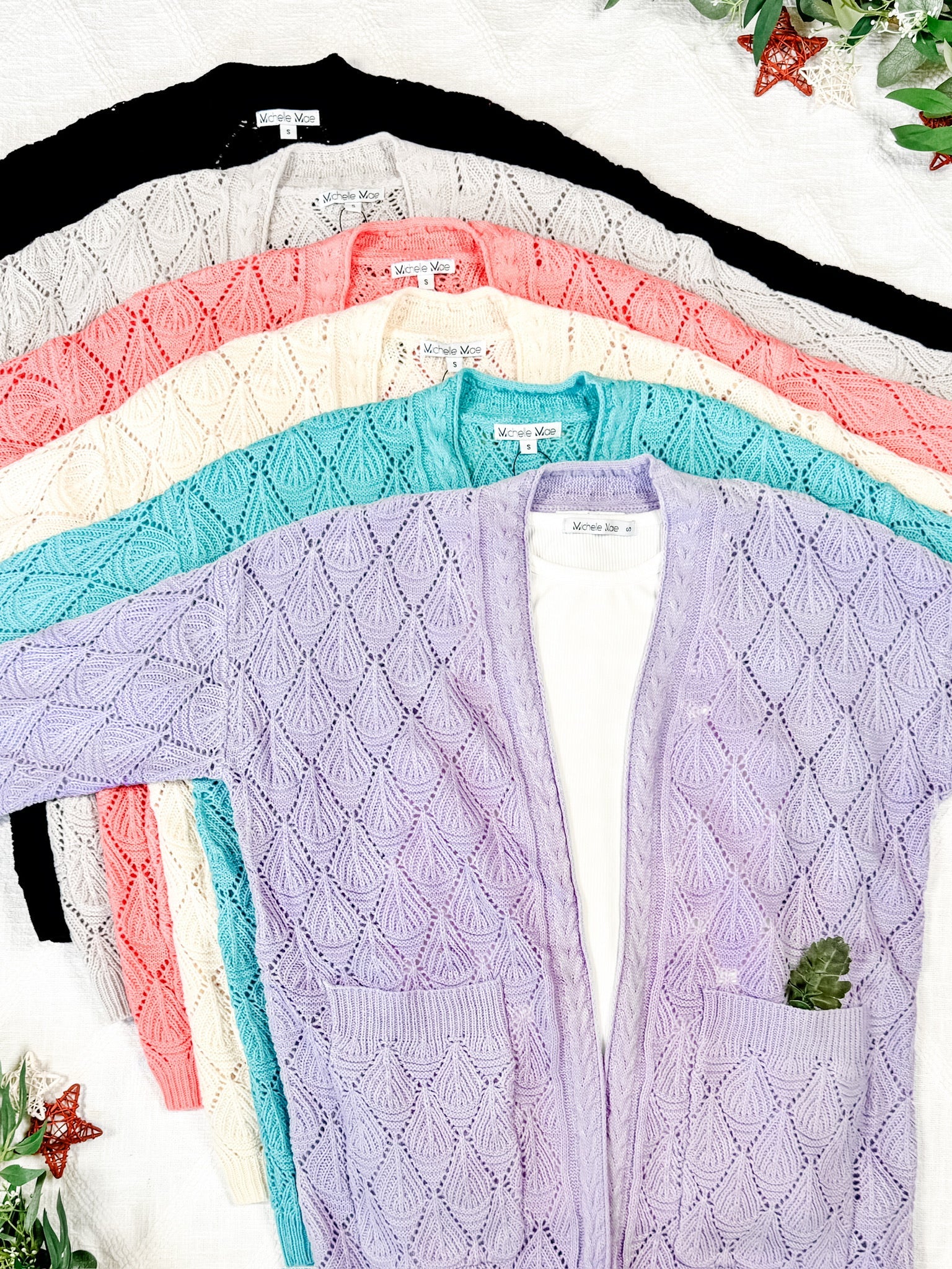 Open Knit Cardigan - Coral