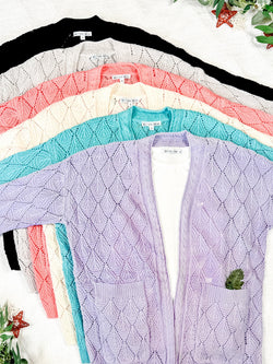 Open Knit Cardigan - Coral