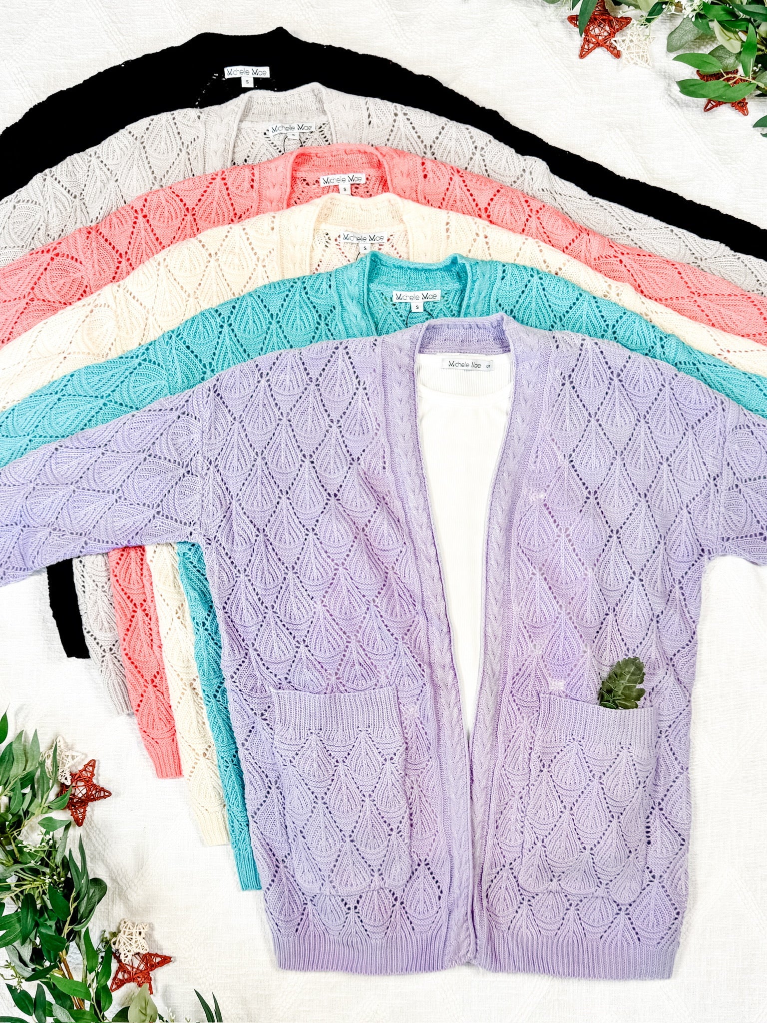 Open Knit Cardigan - Coral