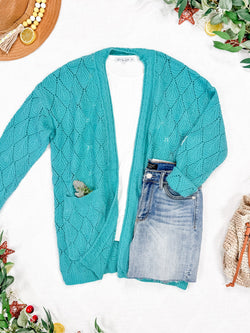 Open Knit Cardigan - Dusty Aqua