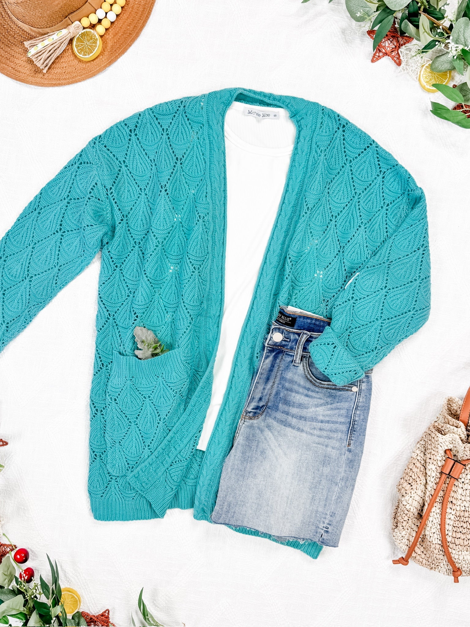 Open Knit Cardigan - Dusty Aqua