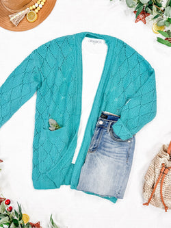Open Knit Cardigan - Dusty Aqua