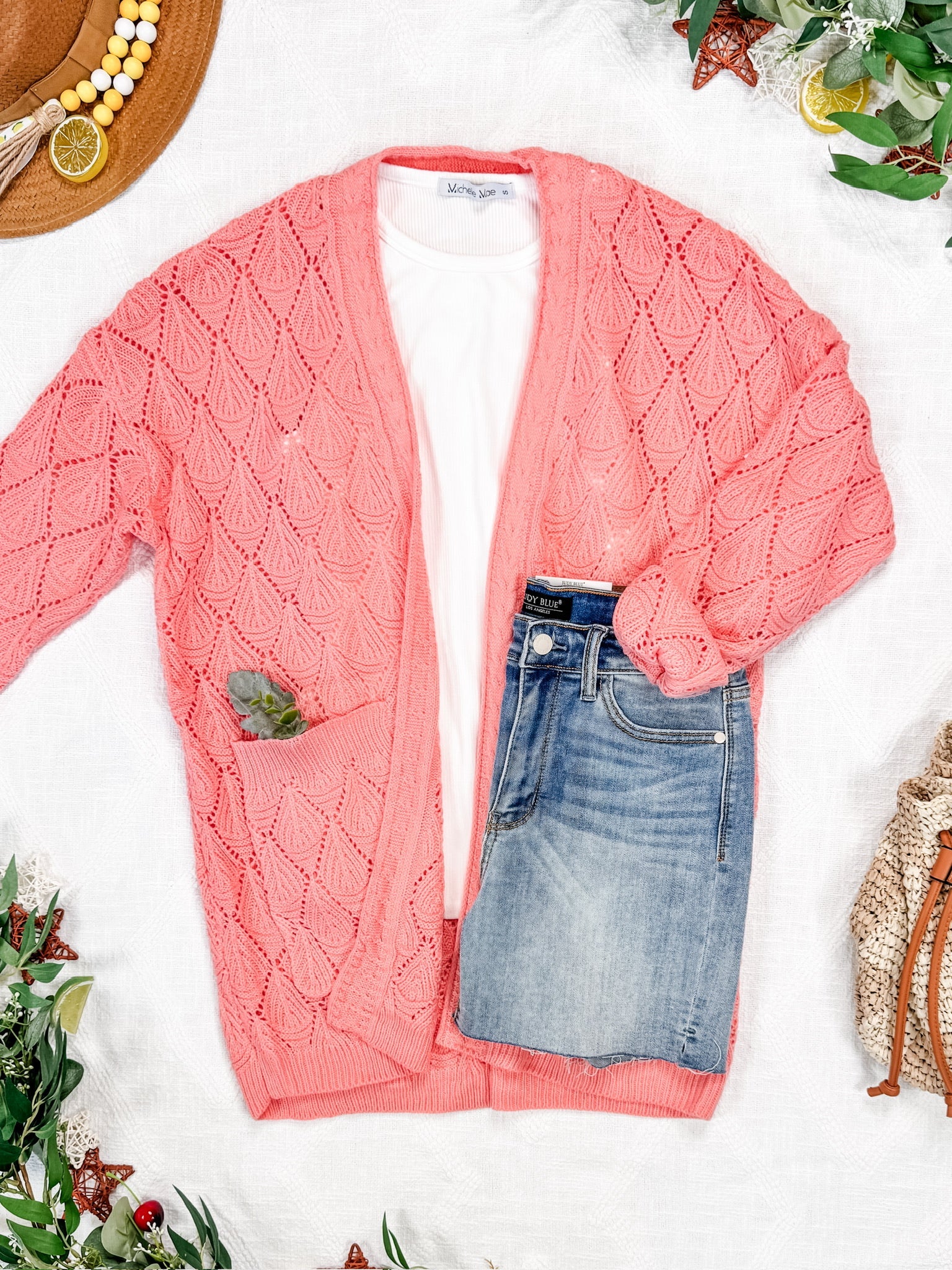 Open Knit Cardigan - Coral