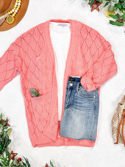 Open Knit Cardigan - Coral