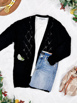 Open Knit Cardigan - Black