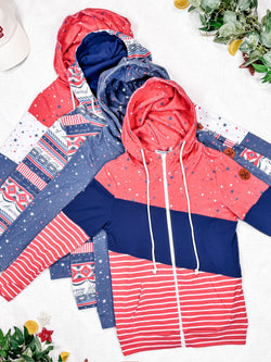 HalfZip Hoodie - Faded Navy Liberty Stars