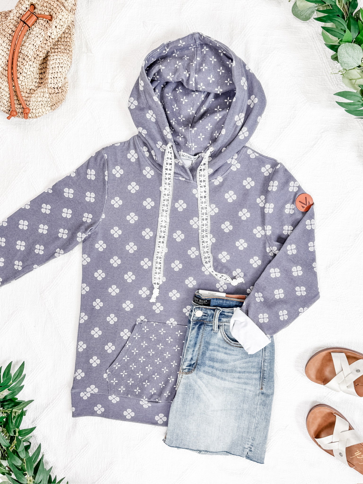 Hailey Pullover Hoodie - Slate Purple Floral