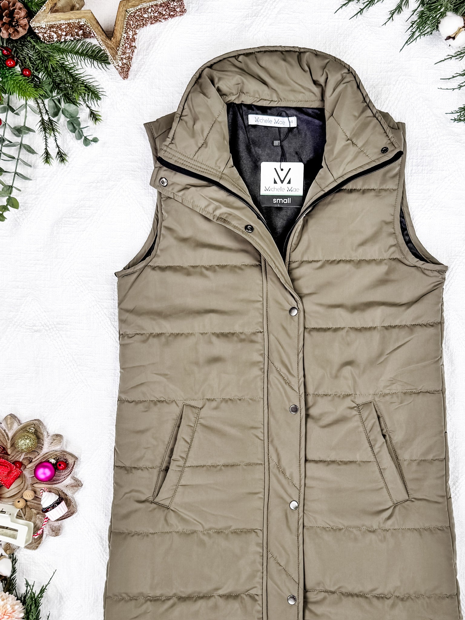 Harlow Long Vest - Olive