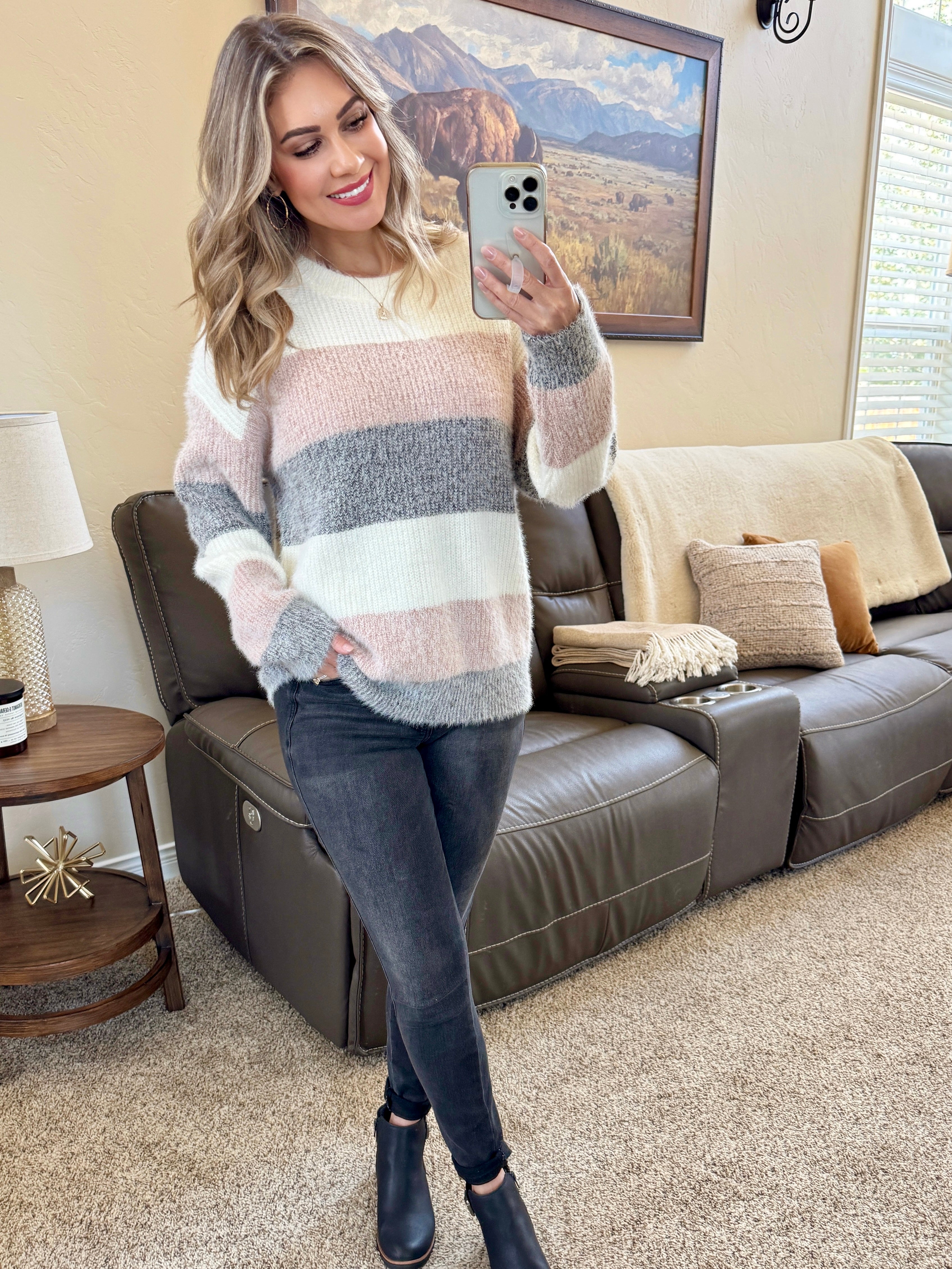 Cozy Block Sweater - Pink and Grey