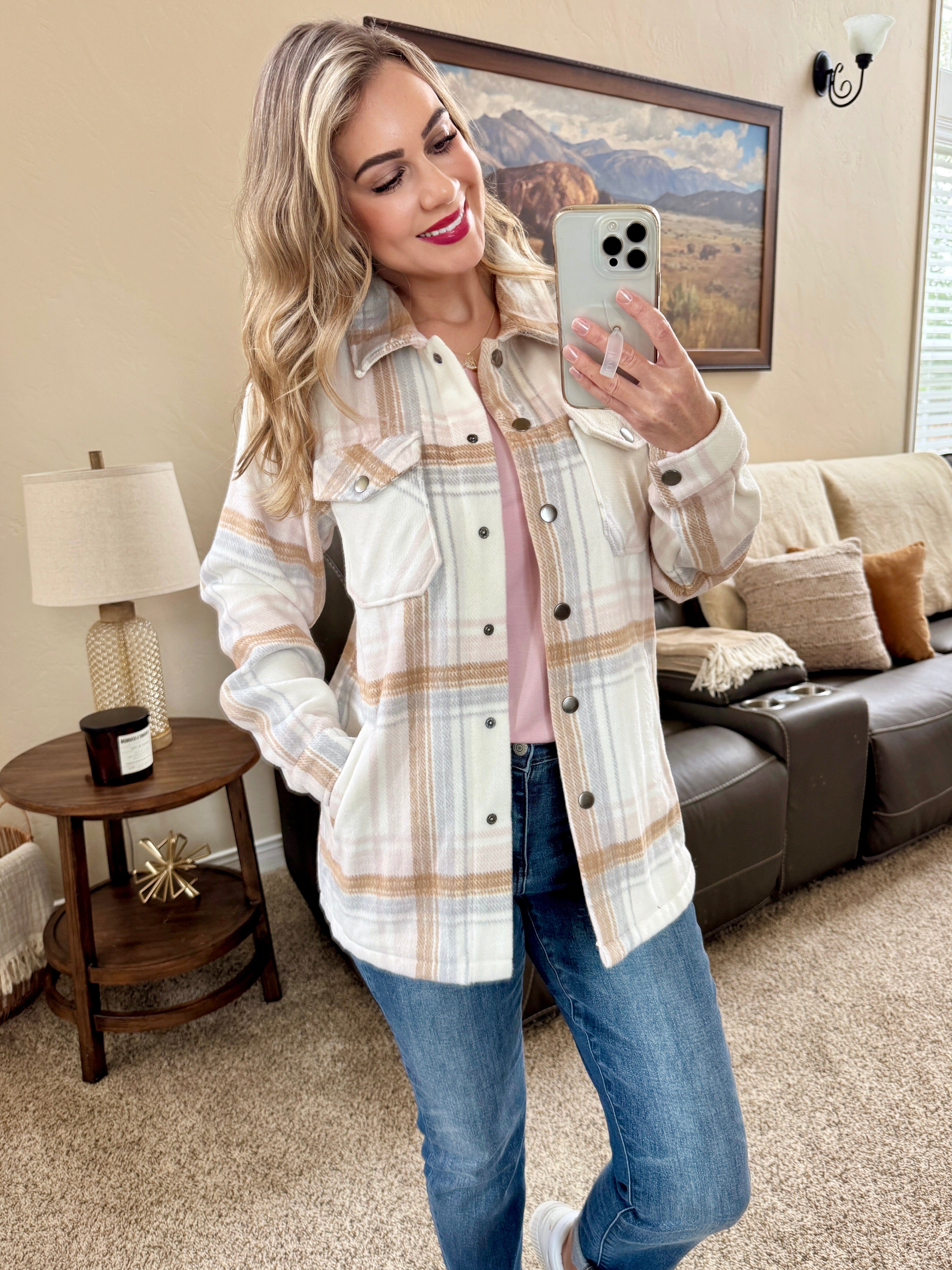 Norah Plaid Shacket - Neutral Blush Mix