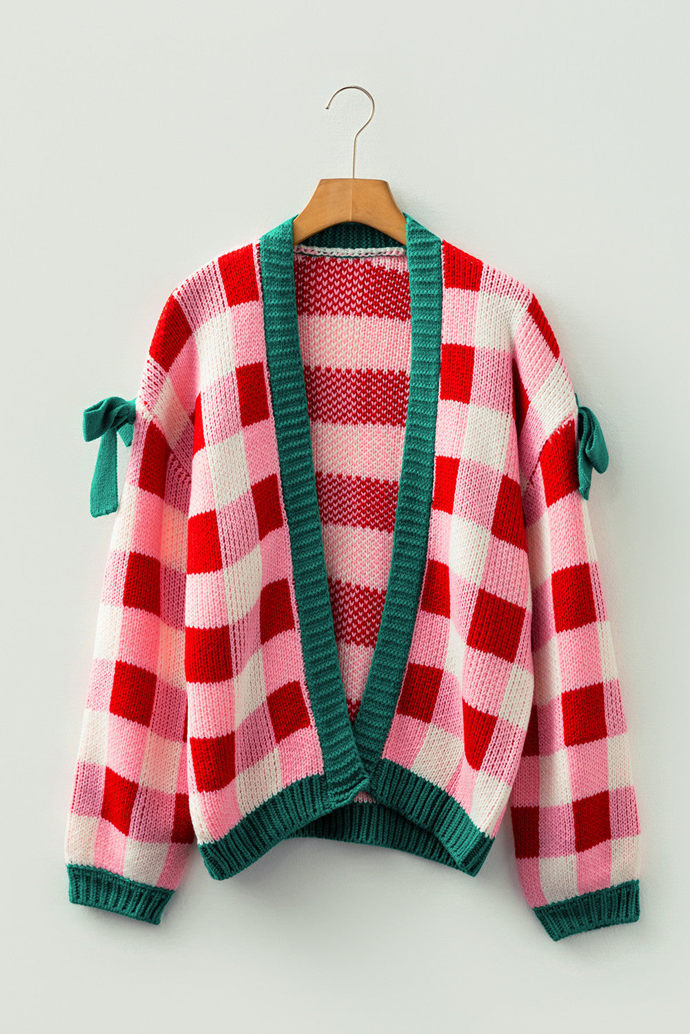 Pink Plaid Bowknot Cardigan WTW