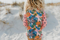 Pink Tropical Zip Rash Guard Swimsuit