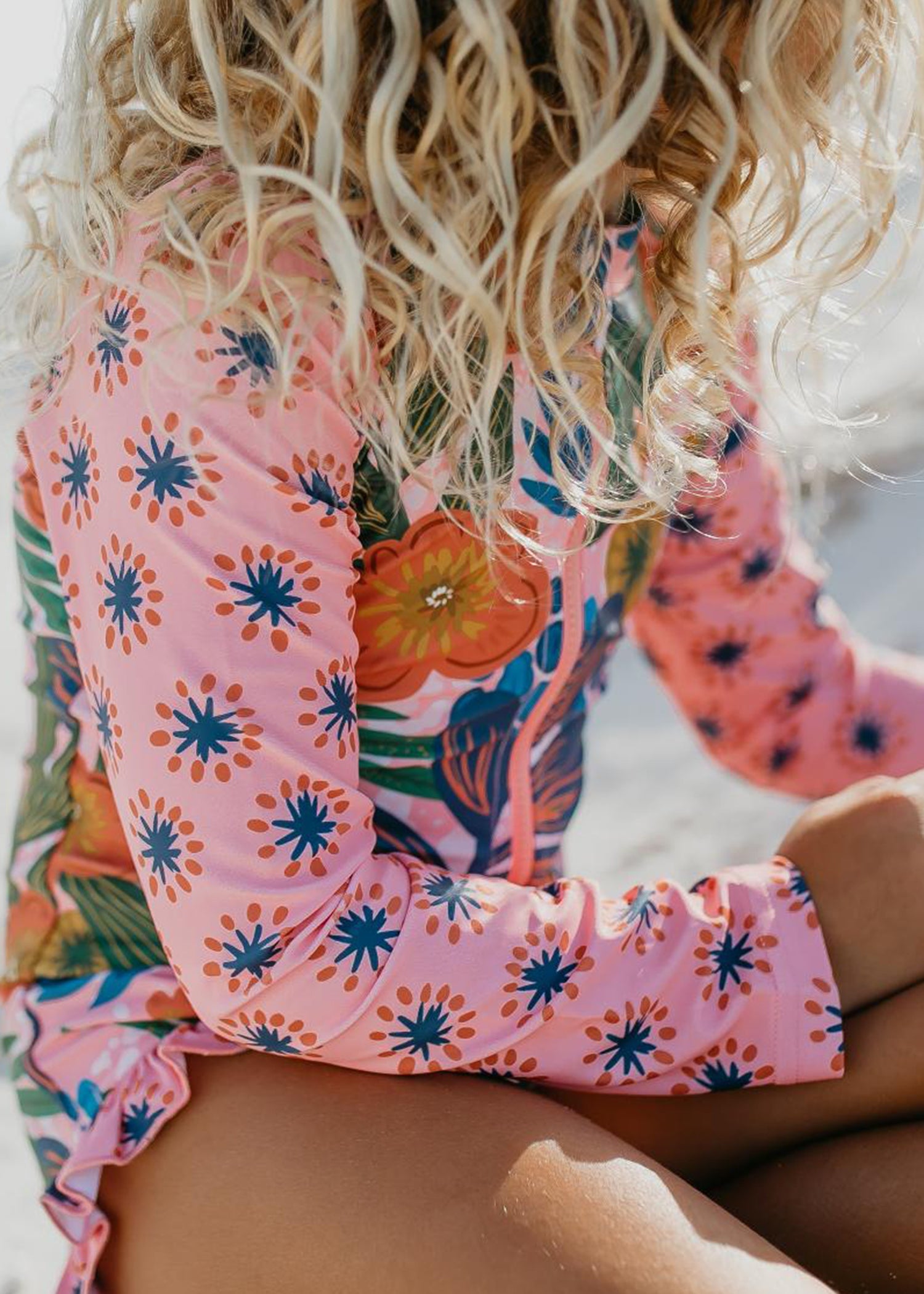 Pink Tropical Zip Rash Guard Swimsuit