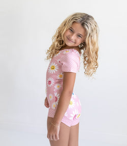 Pink Dot Smiley Floral Leotard