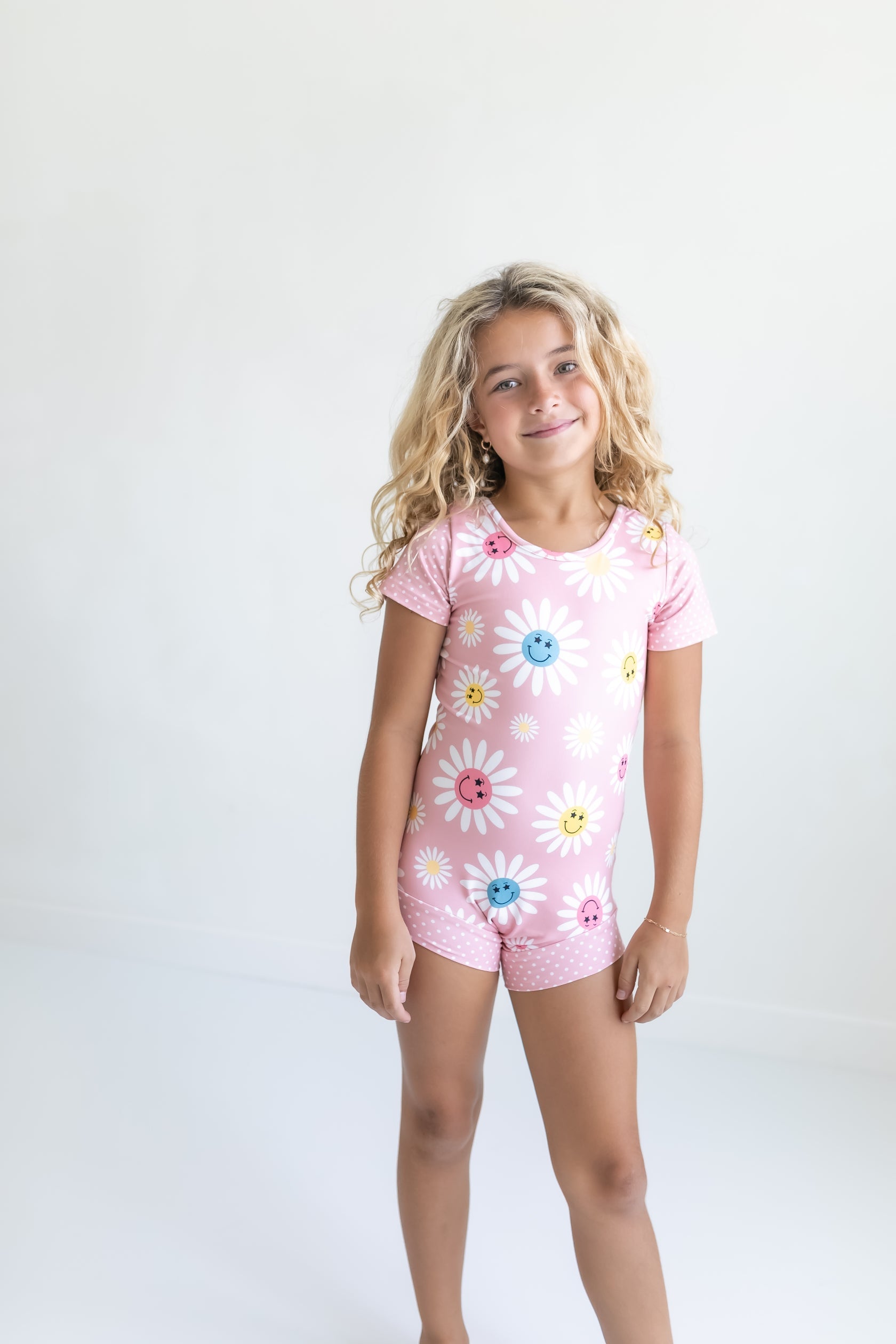 Pink Dot Smiley Floral Leotard