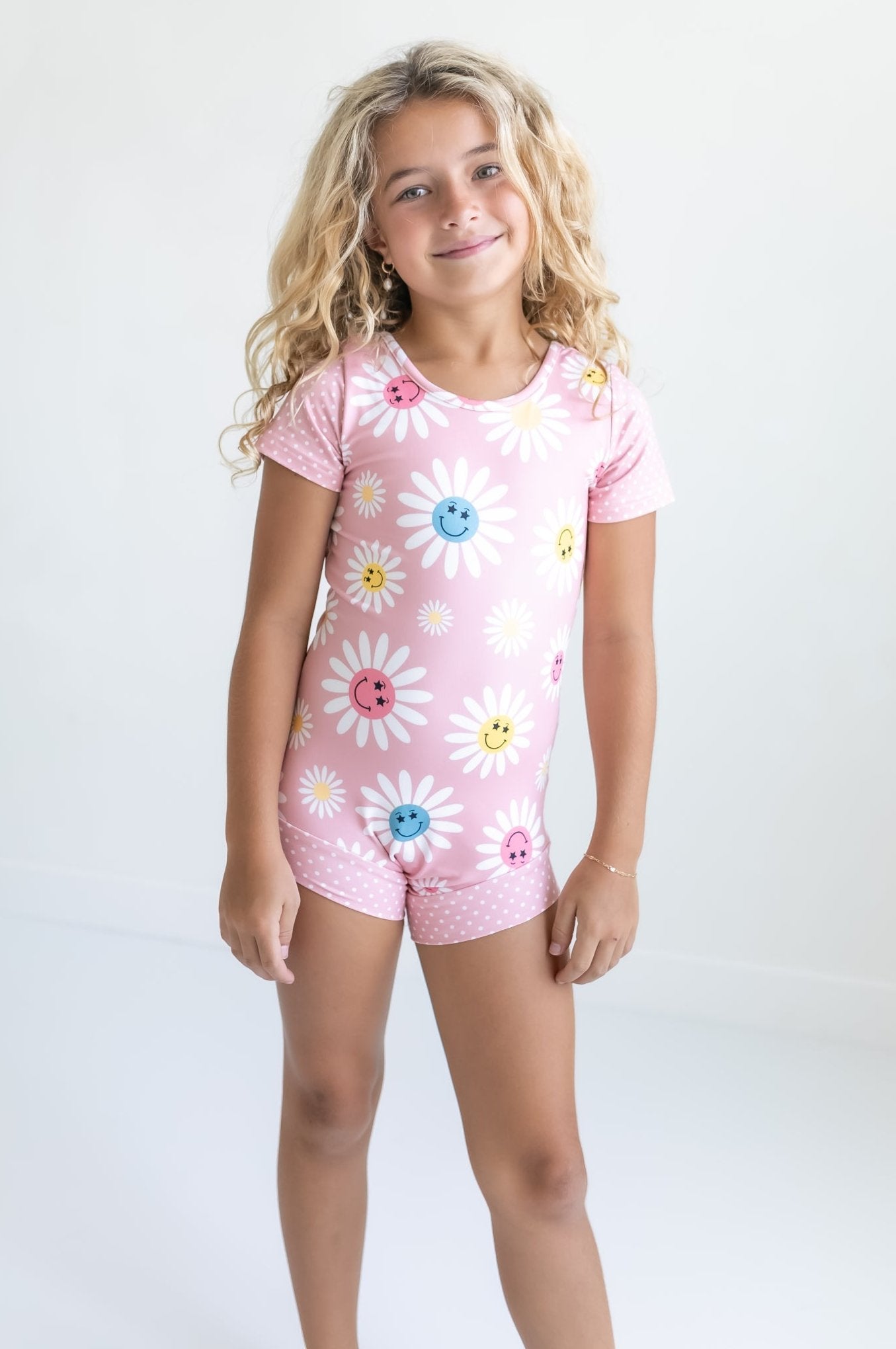 Pink Dot Smiley Floral Leotard