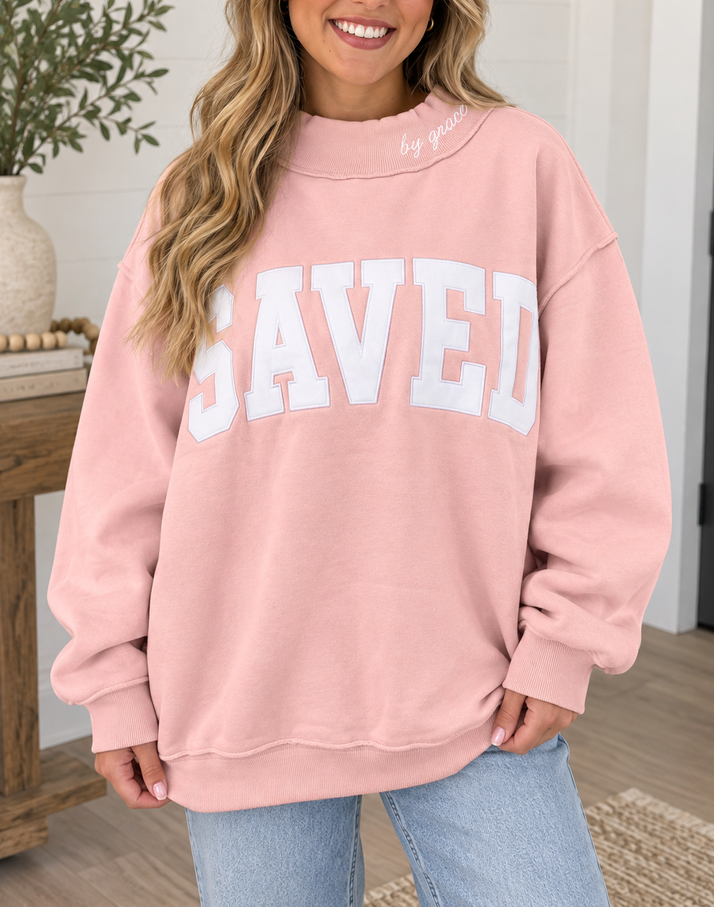 Pink Saved By Grace Embroidered Sweatshirt WTW