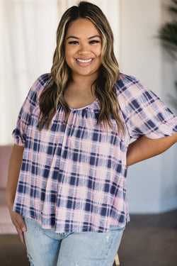 Pinkin' in Plaid - Puff Sleeve