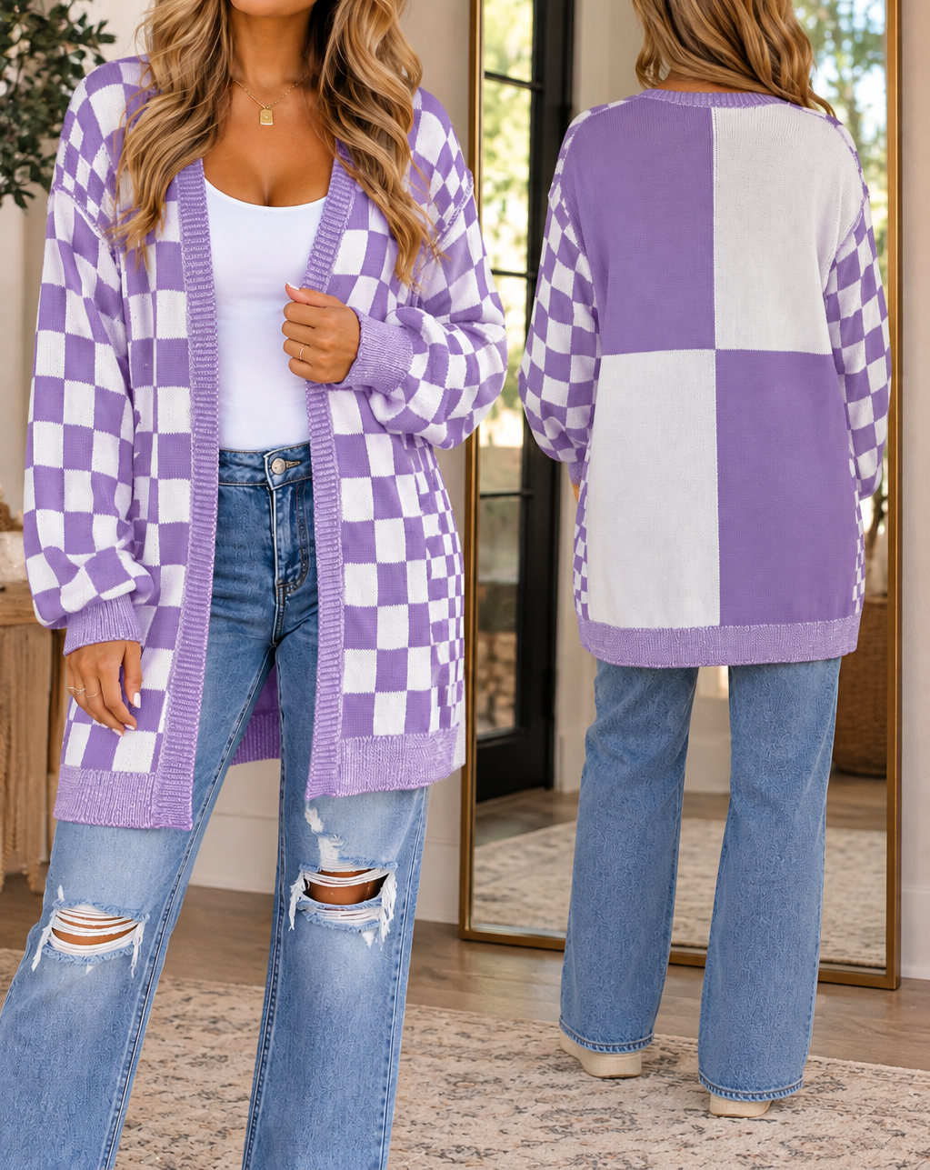 Purple Checkered Cardigan WTW