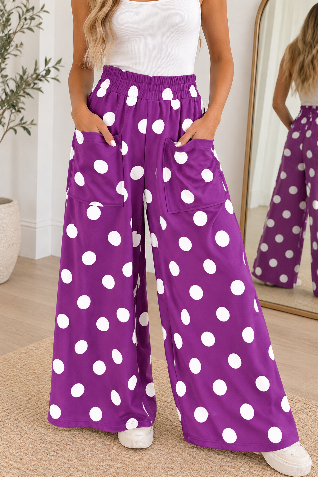 Purple Polka Dot Elastic Pants WTW
