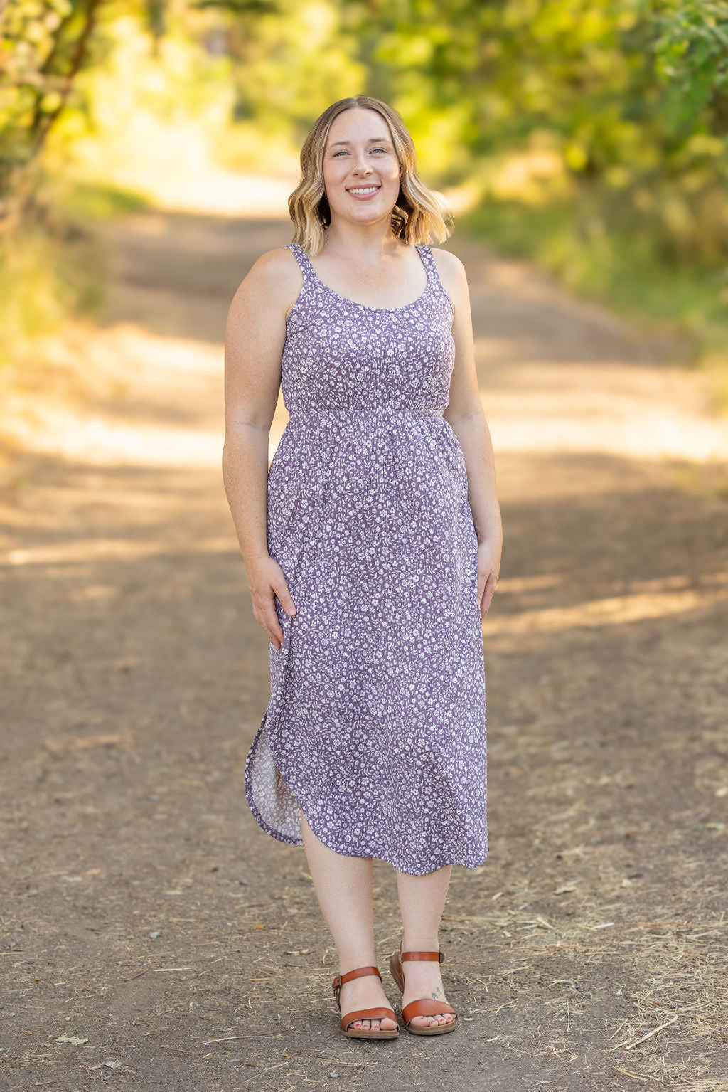 Reagan Ribbed Midi Dress - Lavender Floral