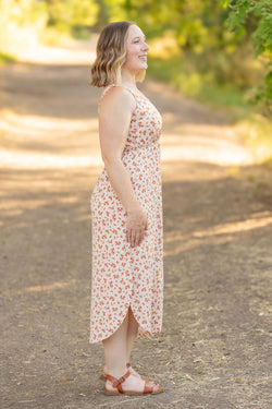 Reagan Ribbed Midi Dress - Sand and Rust Floral