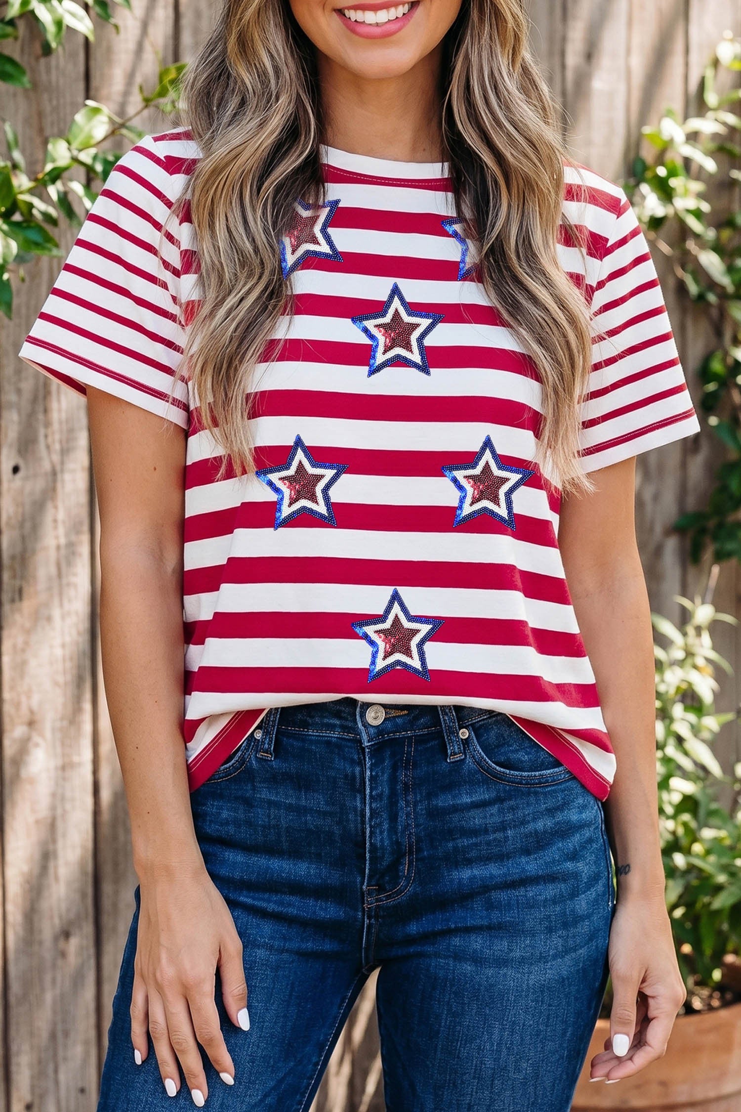 Red Stripe Sequin Star Top WTW