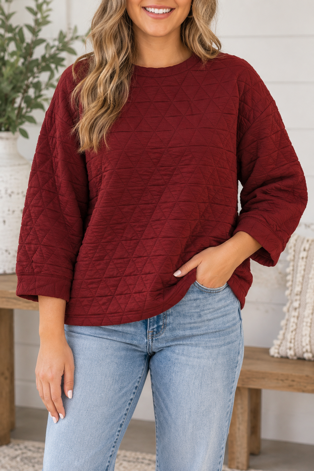 Red Adjustable Cuffs Plus Blouse WTW