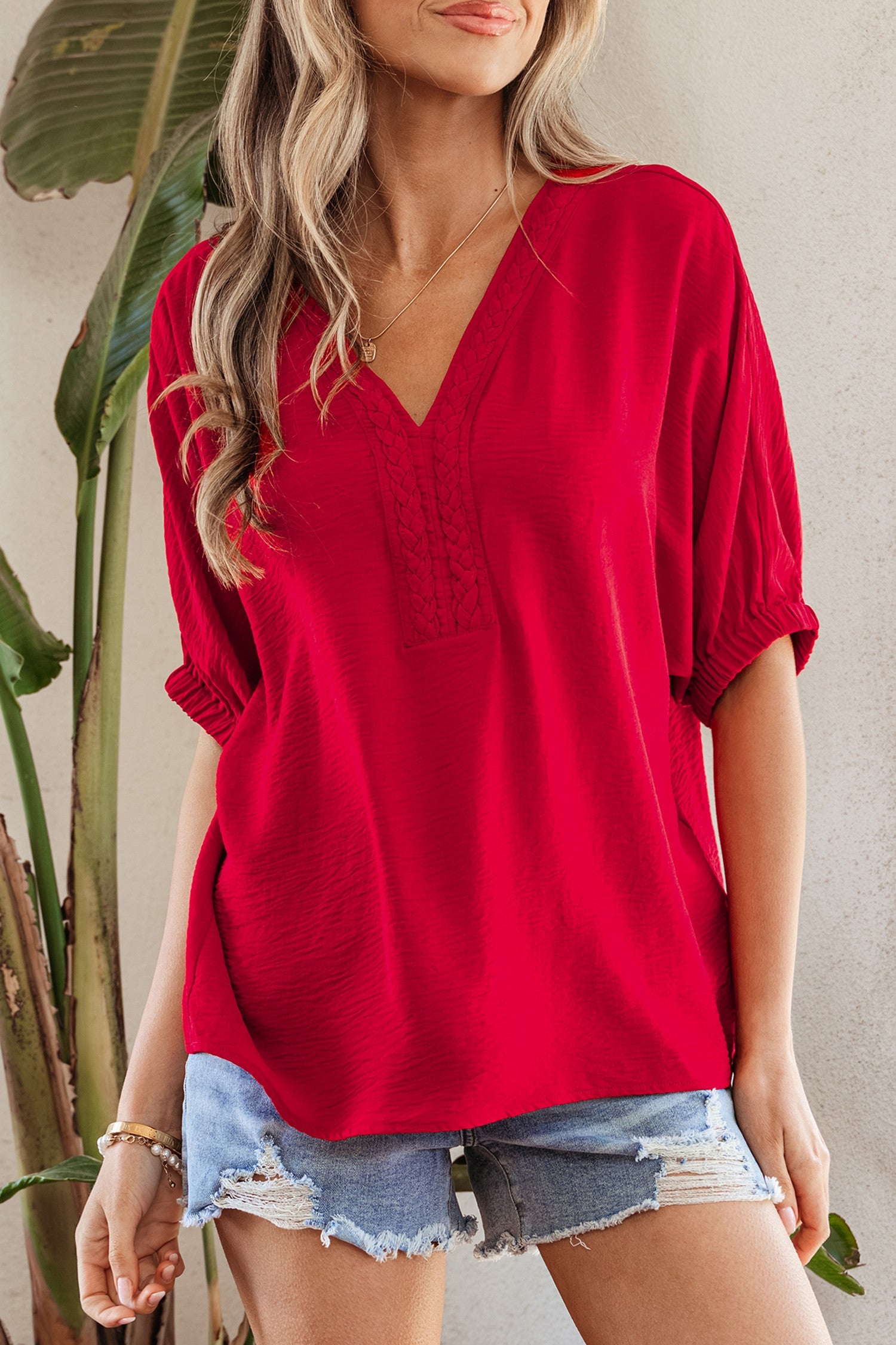 Red Braided Trim Blouse WTW