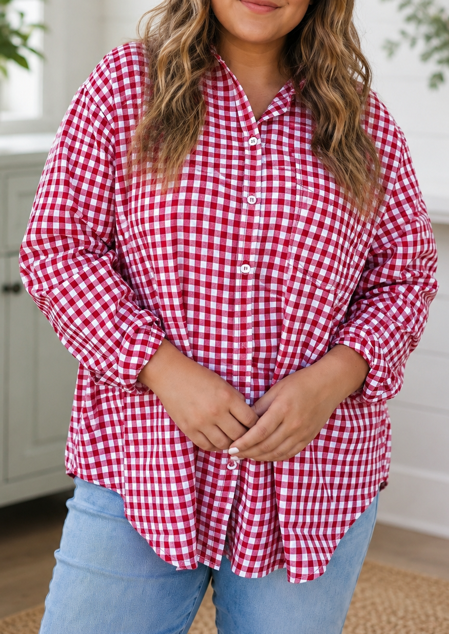 Red Plaid Plus Button Shirt WTW