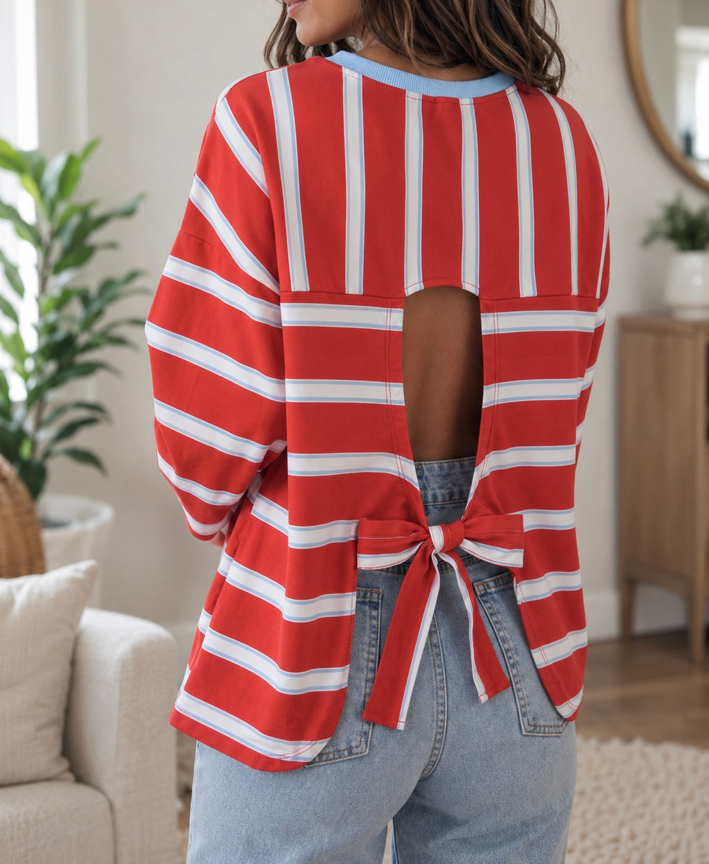 Red Striped Bow Back Shirt WTW