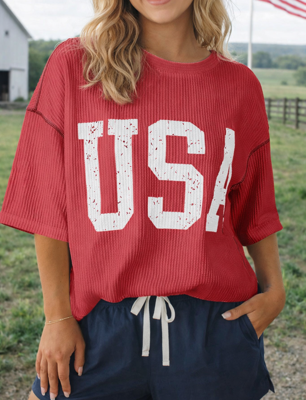 Red USA Ribbed Top WTW