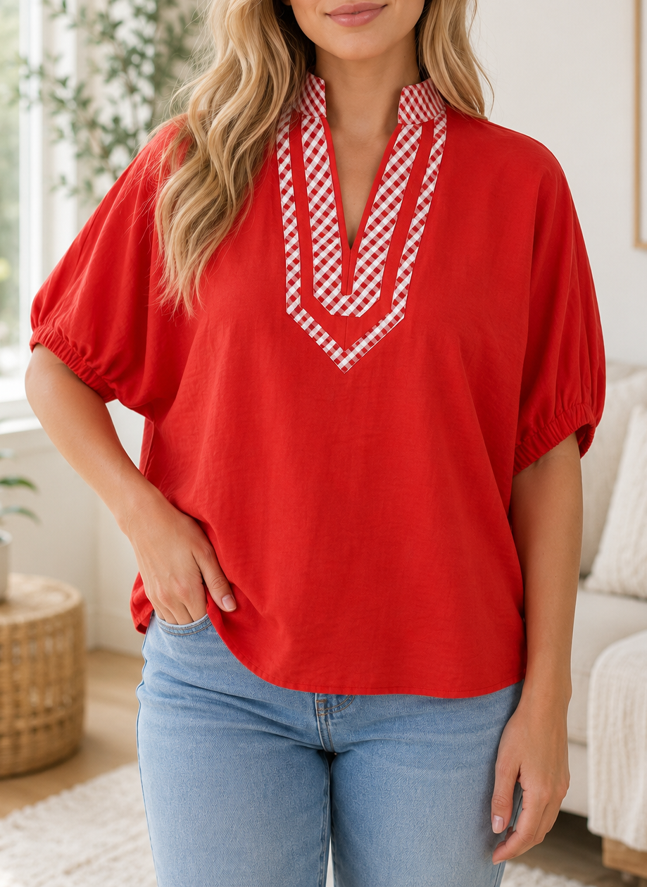 Red V Neck Blouse WTW