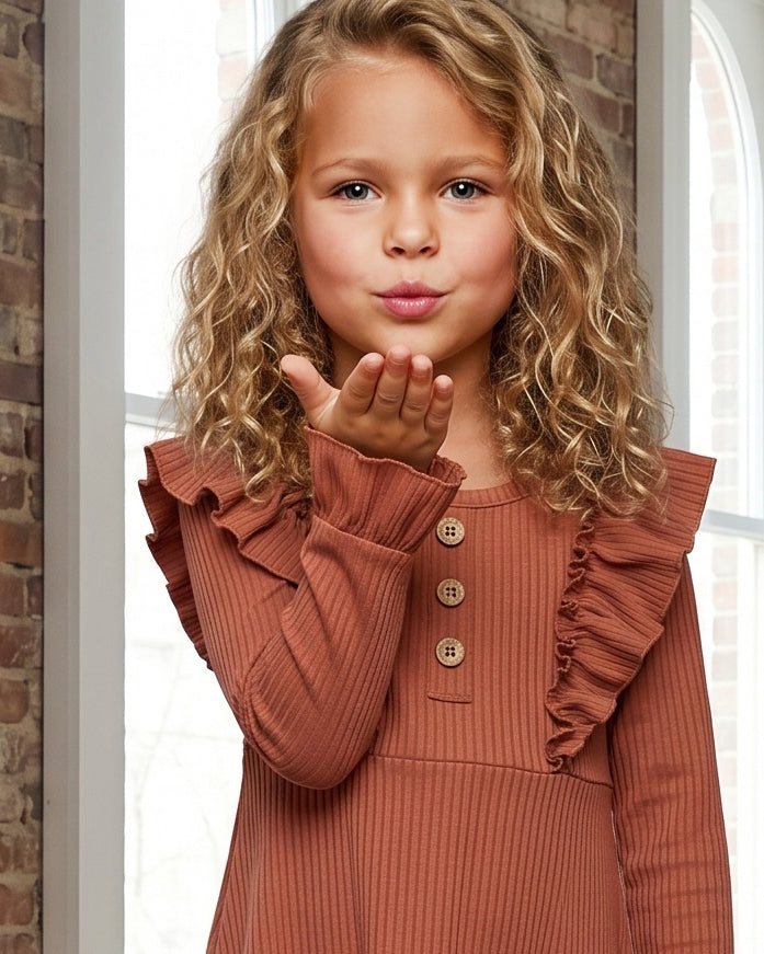 Toffee Ribbed Ruffle Shirt