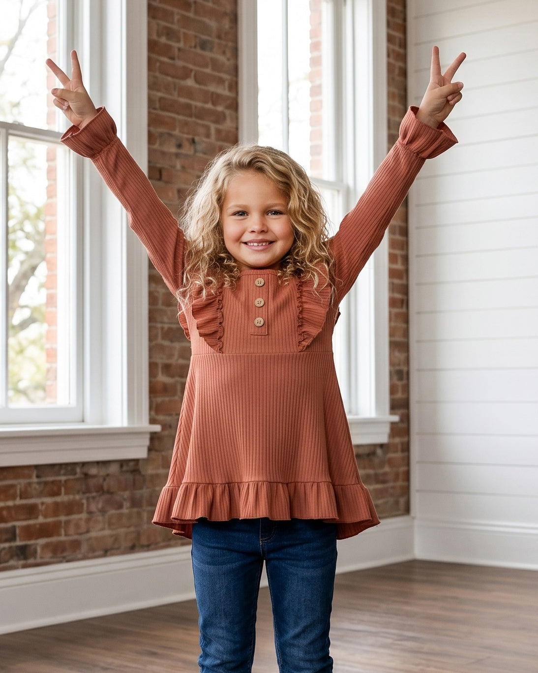 Toffee Ribbed Ruffle Shirt