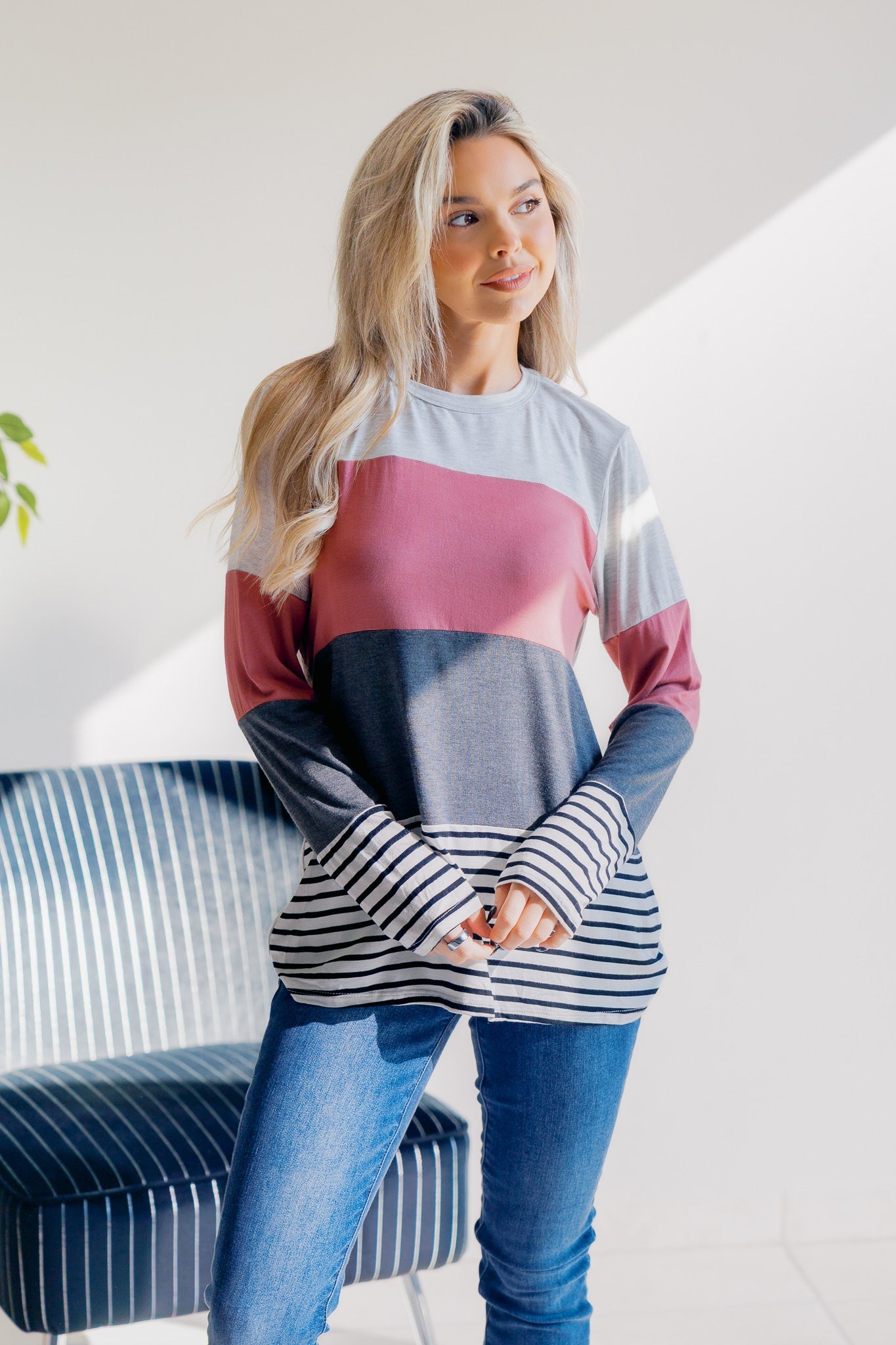 Rose Smoke Striped Knit