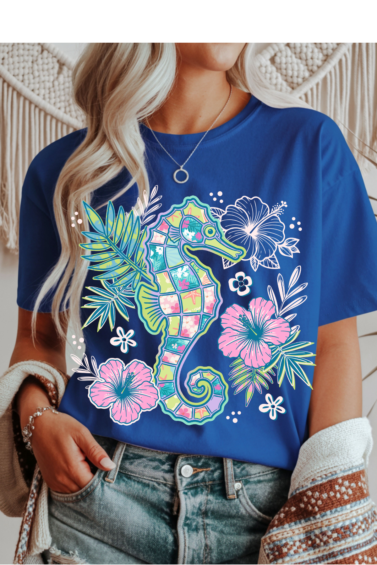 Floral Seahorse Graphic Tee