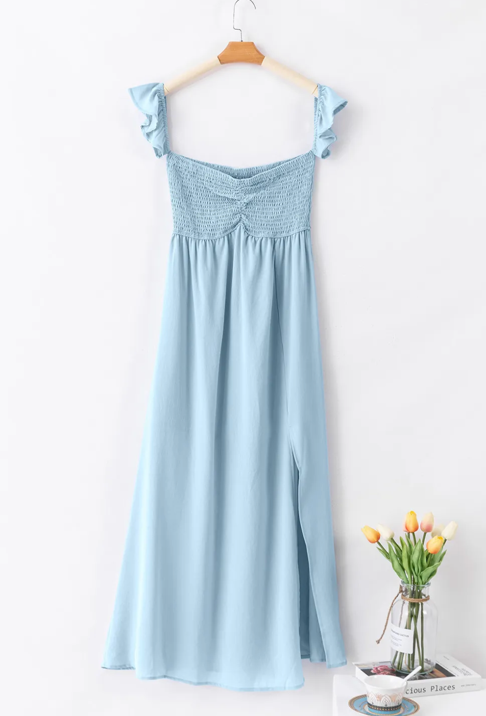 Sky Blue Off Shoulder Ruched Bust Maxi Dress WTW