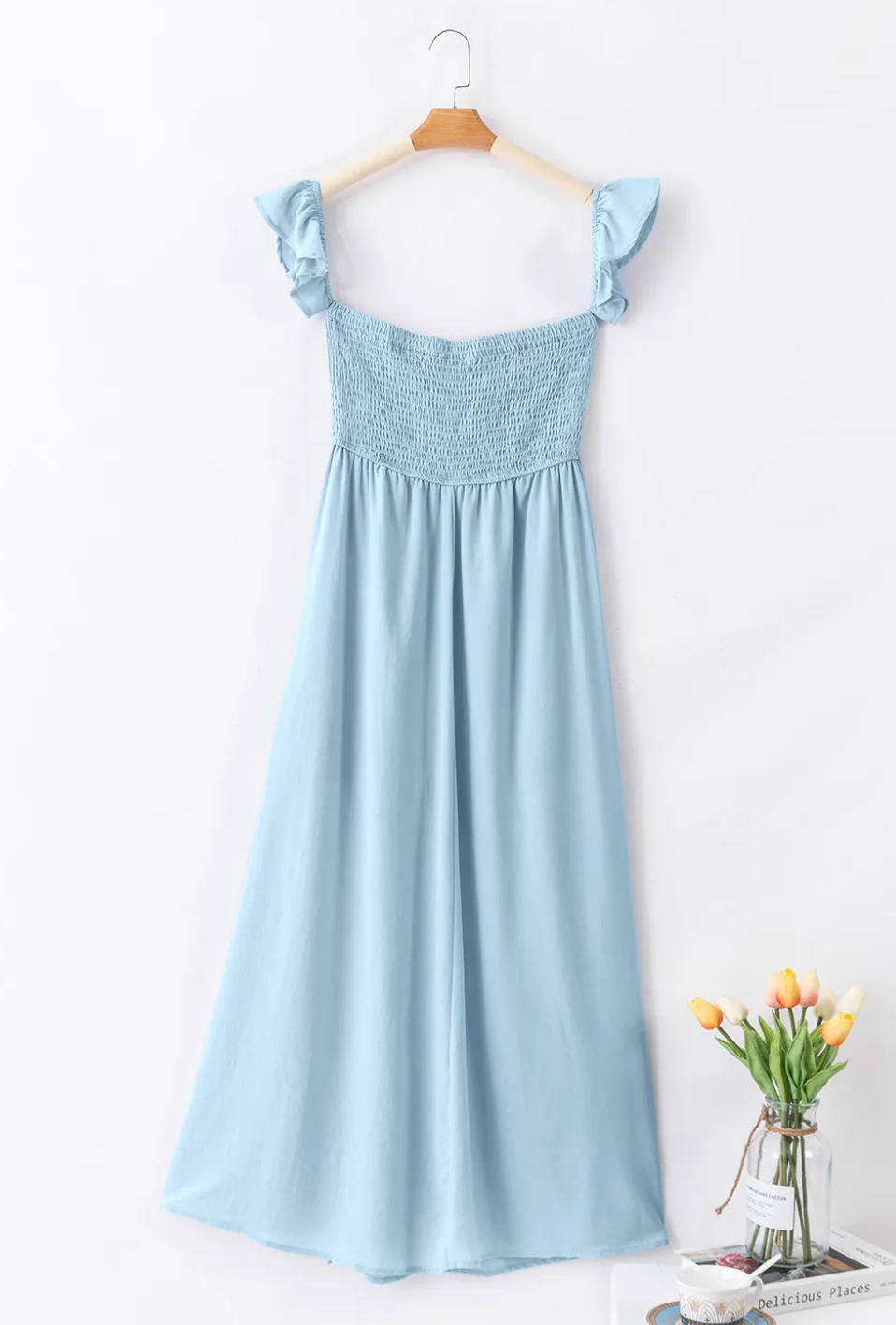 Sky Blue Off Shoulder Ruched Bust Maxi Dress WTW