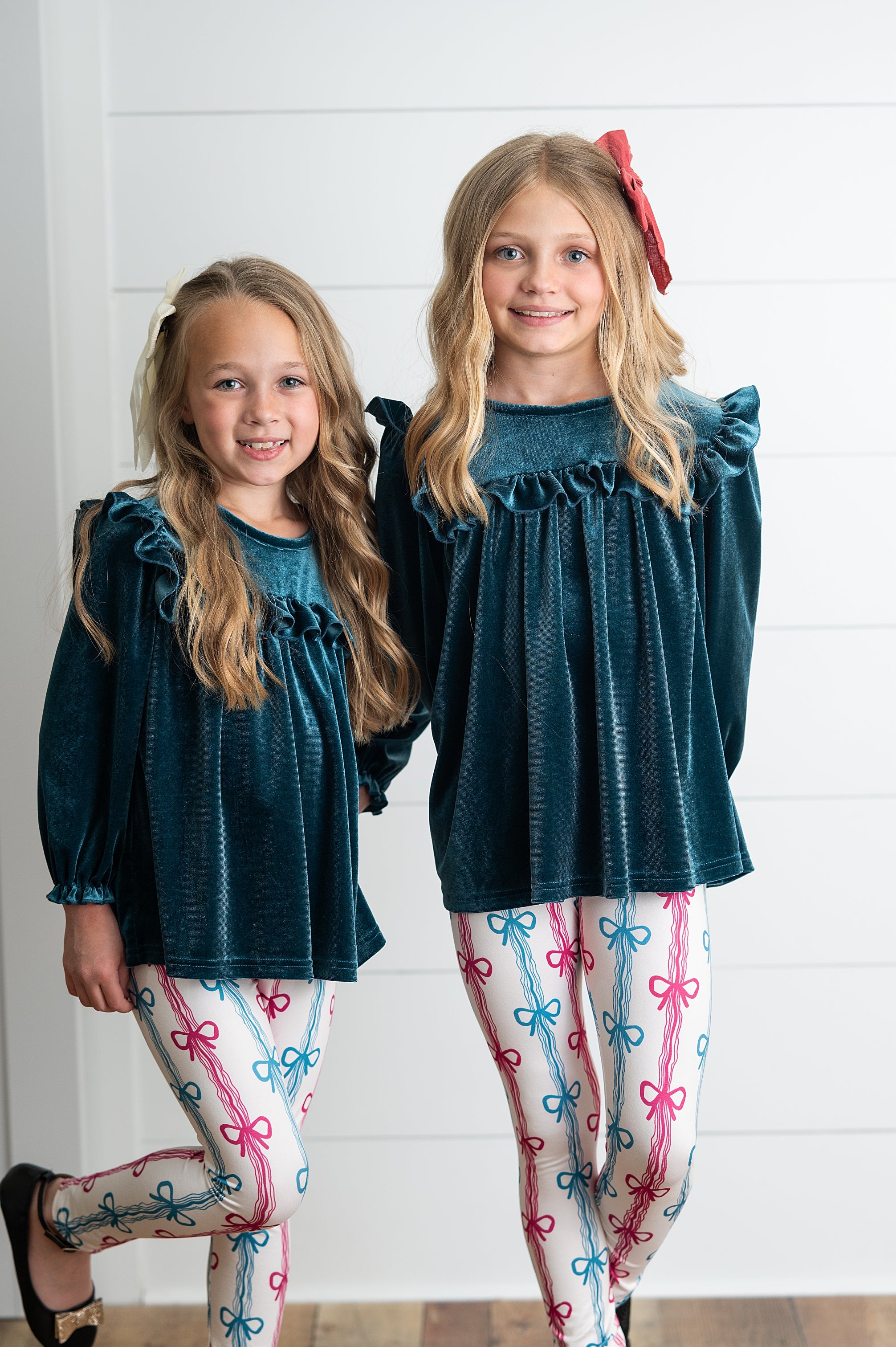 Velvet Teal Coquette Bow Pant Set