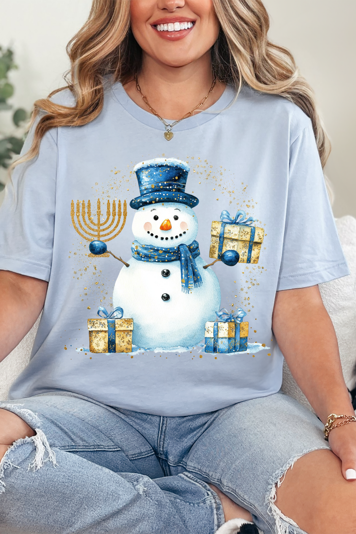 Snowman With Menorah Tee
