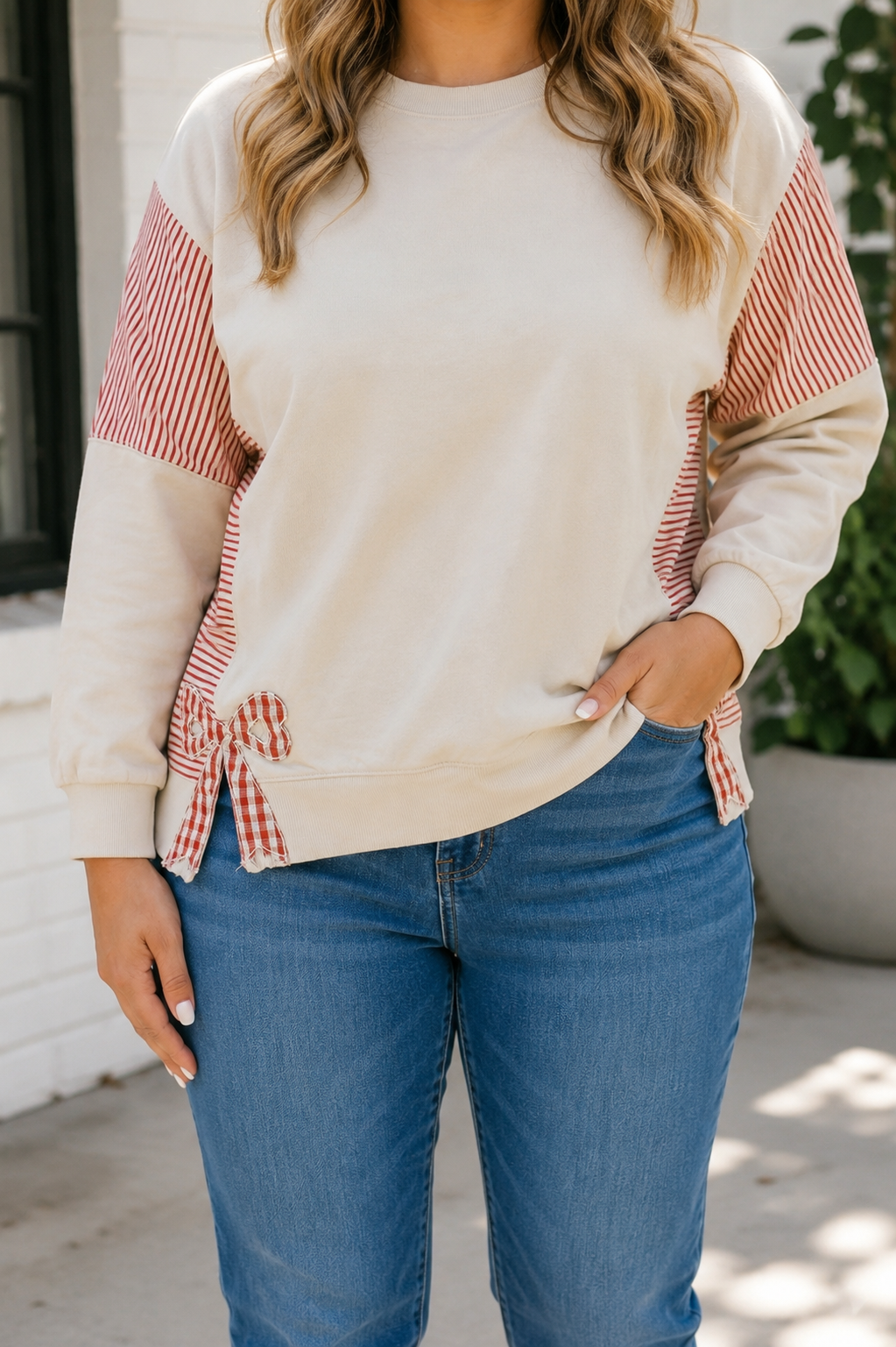 Striped Patchwork Bow Plus Top WTW