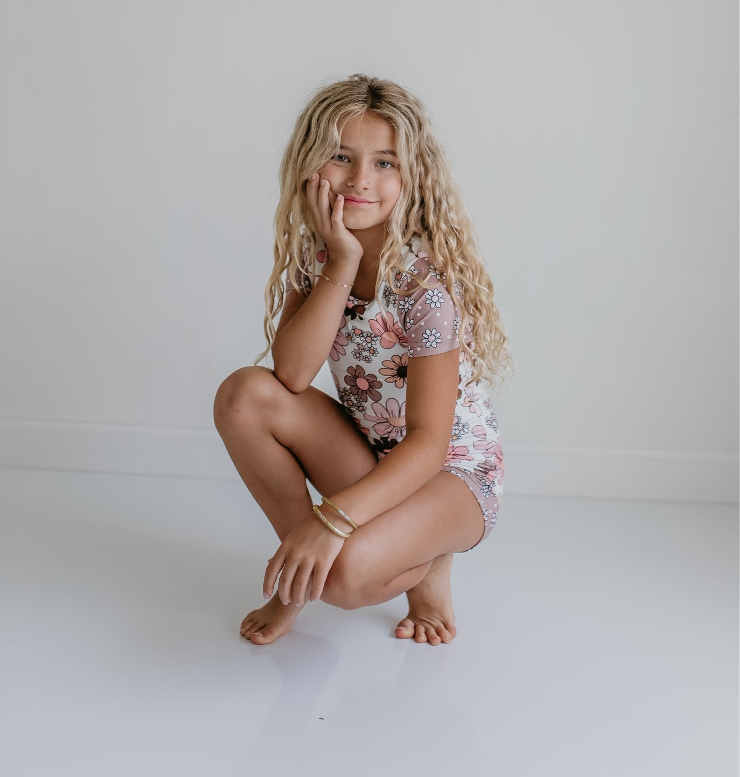 Tan Floral Shortie Leotard