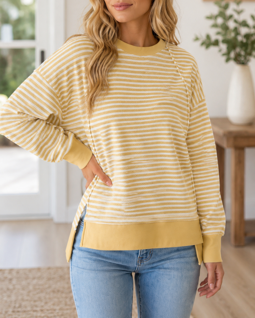 Textured Knit Split Hem Top WTW