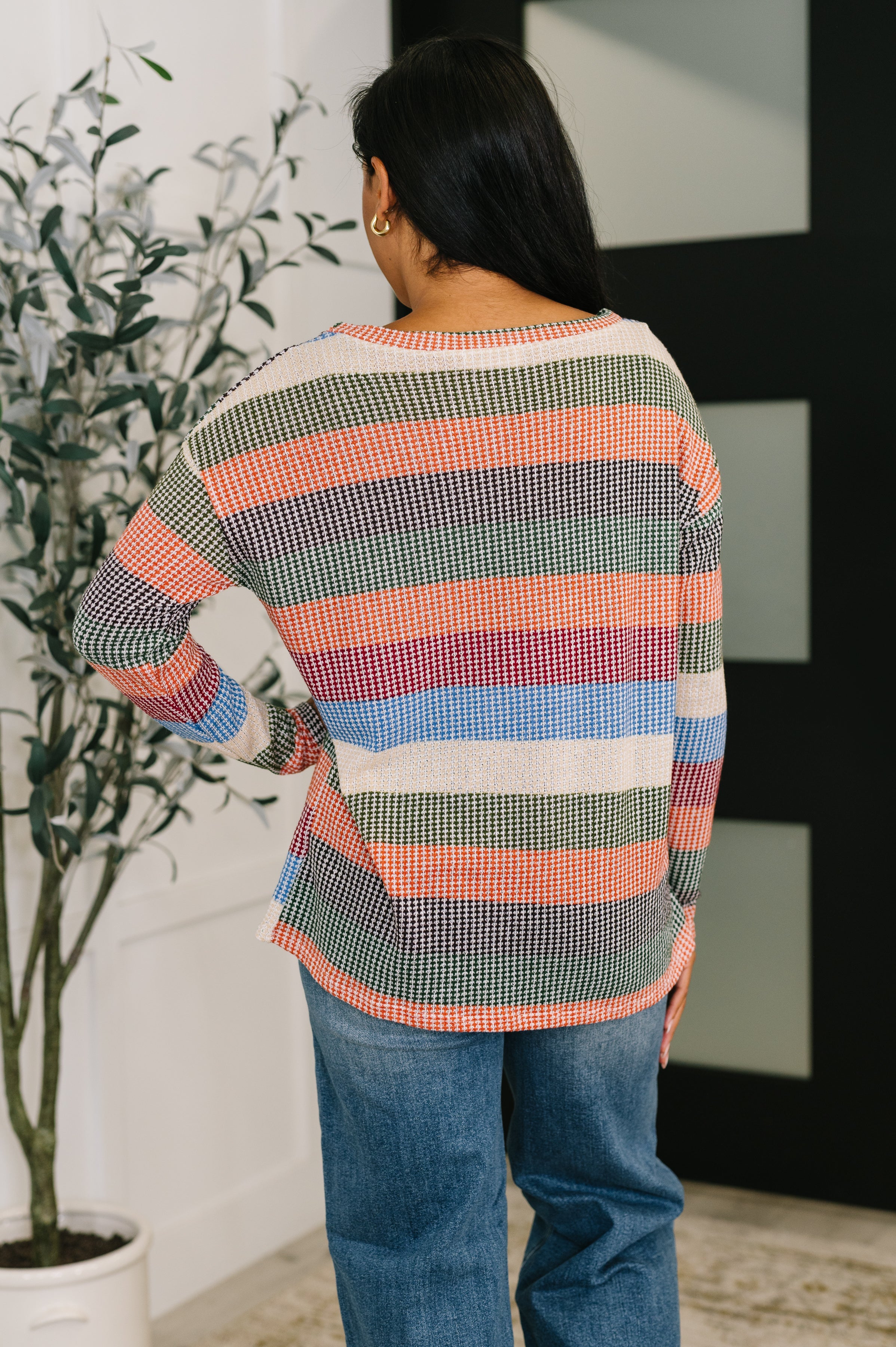 To Be Determined Drop Shoulder Top in Rust, Olive and Blue