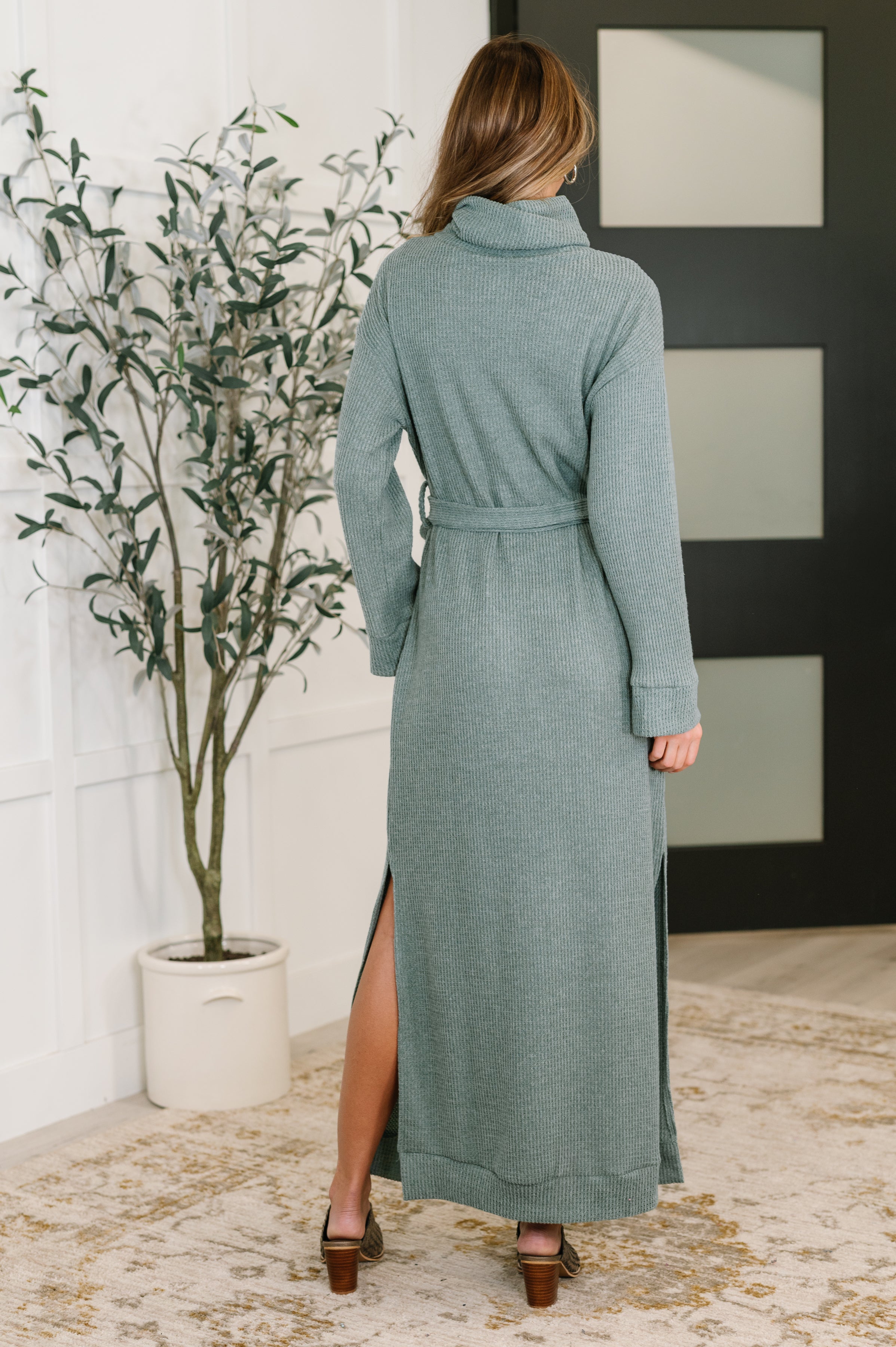 Travel Plush Knit Dress in Soft Teal