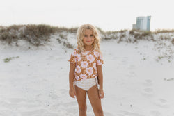 Tan Tropical Rash Guard Swimsuit