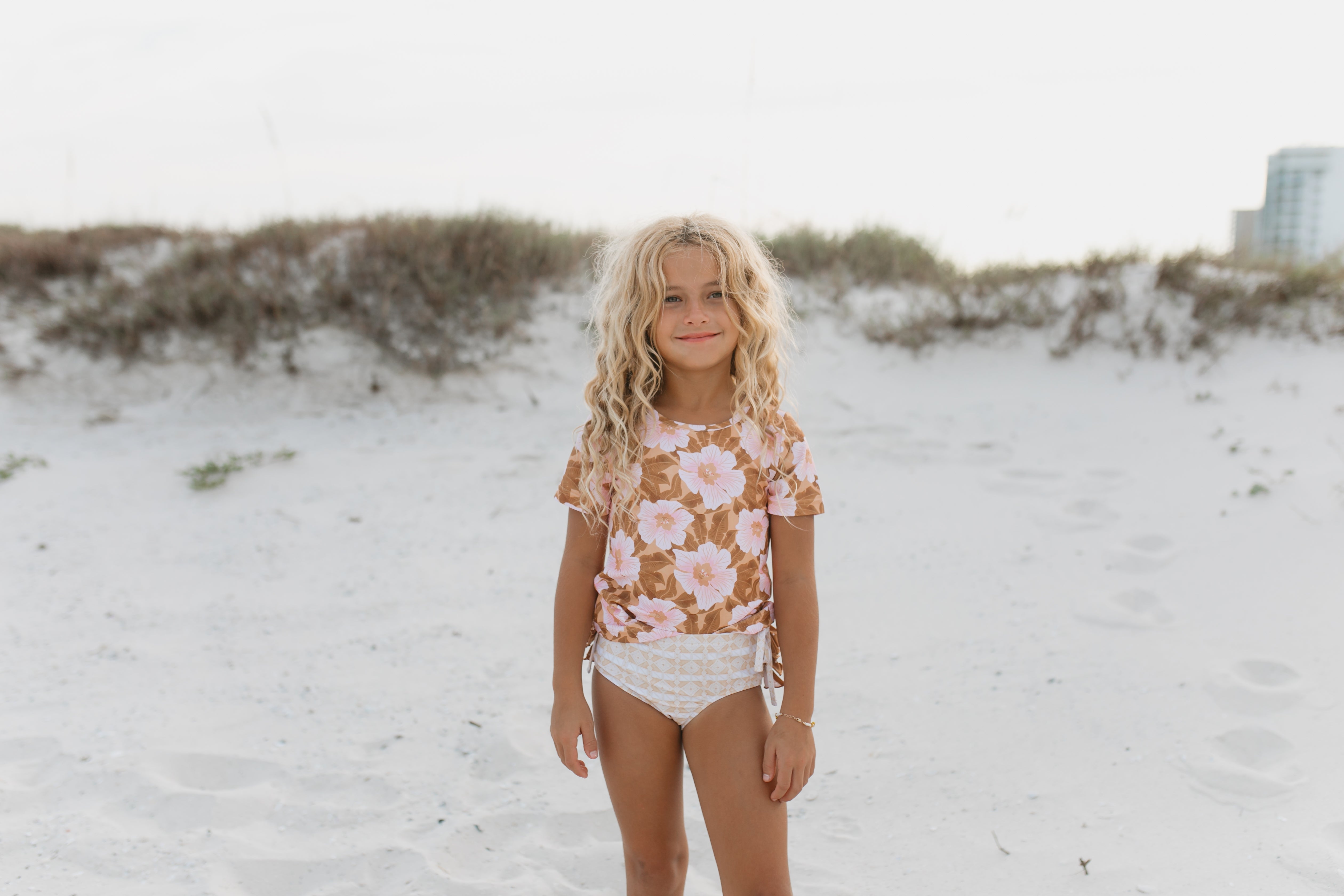 Tan Tropical Rash Guard Swimsuit